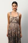 Shop_Ranna Gill_Black Viscose Georgette Print Blossom Square Neck Arlette Midi Dress _Online_at_Aza_Fashions
