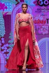 Shop_Krisha sunny Ramani_Maroon Blouse And Cape Georgette Crystal Embellished Slit Lehenga Set _at_Aza_Fashions