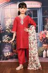 Shop_Samyukta Singhania_Maroon Chanderi Embroidered Paisley A-line Kurta Pant Set _Online_at_Aza_Fashions