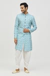 Buy_Aryavir Malhotra_Blue Kurta Rayon Printed And Embroidered Paisley & Set _at_Aza_Fashions