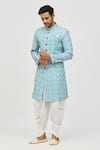 Shop_Aryavir Malhotra_Blue Kurta Rayon Printed And Embroidered Paisley & Set _Online_at_Aza_Fashions