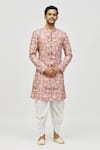 Buy_Aryavir Malhotra_Brown Kurta Rayon Printed And Embroidered Mughal Tile & Set _at_Aza_Fashions