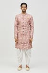 Buy_Aryavir Malhotra_Brown Kurta Rayon Printed And Embroidered Mughal Tile & Set _Online_at_Aza_Fashions