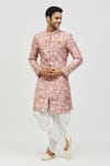 Shop_Aryavir Malhotra_Brown Kurta Rayon Printed And Embroidered Mughal Tile & Set _Online_at_Aza_Fashions