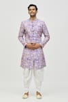 Buy_Aryavir Malhotra_Purple Kurta Rayon Printed And Embroidered Mughal Tile Set_at_Aza_Fashions