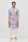 Buy_Aryavir Malhotra_Purple Kurta Rayon Printed And Embroidered Mughal Tile Set_Online_at_Aza_Fashions