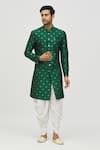 Buy_Aryavir Malhotra_Green Kurta Jacquard Woven Geometric Pattern Set_at_Aza_Fashions