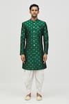 Buy_Aryavir Malhotra_Green Kurta Jacquard Woven Geometric Pattern Set_Online_at_Aza_Fashions