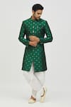 Shop_Aryavir Malhotra_Green Kurta Jacquard Woven Geometric Pattern Set_Online_at_Aza_Fashions
