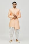 Buy_Aryavir Malhotra_Peach Kurta Jacquard Embroidered Thread And Sequin Work & Asymmetric Set _at_Aza_Fashions