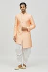 Buy_Aryavir Malhotra_Peach Kurta Jacquard Embroidered Thread And Sequin Work & Asymmetric Set _Online_at_Aza_Fashions