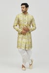 Buy_Aryavir Malhotra_Green Kurta Rayon Printed And Embroidered Floral Tile Set_Online_at_Aza_Fashions
