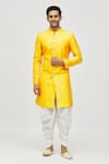 Buy_Aryavir Malhotra_Yellow Kurta Jacquard Embroidery Thread And Pant Set _at_Aza_Fashions