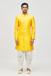 Buy_Aryavir Malhotra_Yellow Kurta Jacquard Embroidery Thread And Pant Set _Online_at_Aza_Fashions