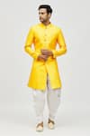 Shop_Aryavir Malhotra_Yellow Kurta Jacquard Embroidery Thread And Pant Set _Online_at_Aza_Fashions