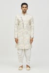 Buy_Arihant Rai Sinha_Yellow Rayon, Polyester Embroidery, Sequins Flower Print And Kurta Set _Online_at_Aza_Fashions