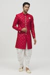 Buy_Aryavir Malhotra_Maroon Kurta Silk Embroidery Thread Sequin And Pant Set _at_Aza_Fashions