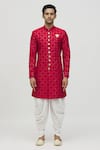 Aryavir Malhotra_Maroon Kurta Silk Embroidery Thread Sequin And Pant Set _Online_at_Aza_Fashions