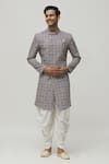 Buy_Aryavir Malhotra_Grey Kurta Soft Cotton Printed Geometric Set_at_Aza_Fashions