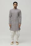 Aryavir Malhotra_Grey Kurta Soft Cotton Printed Geometric Set_Online_at_Aza_Fashions