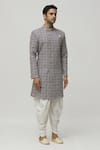 Buy_Aryavir Malhotra_Grey Kurta Soft Cotton Printed Geometric Set_Online_at_Aza_Fashions