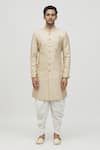 Aryavir Malhotra_Gold Kurta Silk Embroidery Thread Geometric Set _Online_at_Aza_Fashions