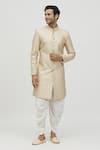 Buy_Aryavir Malhotra_Gold Kurta Silk Embroidery Thread Geometric Set _Online_at_Aza_Fashions