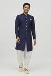 Buy_Arihant Rai Sinha_Blue Silk, Polyester, Viscose Solid Full Sleeve Kurta Set _at_Aza_Fashions