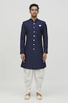 Arihant Rai Sinha_Blue Silk, Polyester, Viscose Solid Full Sleeve Kurta Set _Online_at_Aza_Fashions