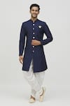 Buy_Arihant Rai Sinha_Blue Silk, Polyester, Viscose Solid Full Sleeve Kurta Set _Online_at_Aza_Fashions