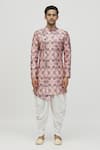 Arihant Rai Sinha_Peach Silk, Polyester, Viscose Sequins, Embroidery Botanical Print Kurta Set _Online_at_Aza_Fashions