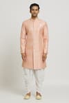 Aryavir Malhotra_Peach Kurta Silk Embroidery Thread Geometric And Pant Set _Online_at_Aza_Fashions