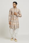 Buy_Aryavir Malhotra_Brown Kurta Soft Cotton Printed Floral Stripe And Pant Set _at_Aza_Fashions