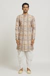 Aryavir Malhotra_Brown Kurta Soft Cotton Printed Floral Stripe And Pant Set _Online_at_Aza_Fashions