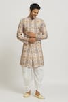 Buy_Aryavir Malhotra_Brown Kurta Soft Cotton Printed Floral Stripe And Pant Set _Online_at_Aza_Fashions