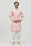 Buy_Aryavir Malhotra_Pink Kurta Soft Cotton Printed Flower And Embroidered Set _at_Aza_Fashions