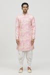 Aryavir Malhotra_Pink Kurta Soft Cotton Printed Flower And Embroidered Set _Online_at_Aza_Fashions