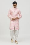 Buy_Aryavir Malhotra_Pink Kurta Soft Cotton Printed Flower And Embroidered Set _Online_at_Aza_Fashions