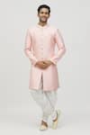 Buy_Aryavir Malhotra_Pink Kurta Jacquard Woven Floral Stripe And Pant Set _at_Aza_Fashions