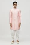 Aryavir Malhotra_Pink Kurta Jacquard Woven Floral Stripe And Pant Set _Online_at_Aza_Fashions