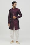 Buy_Aryavir Malhotra_Maroon Kurta Jacquard Woven Blossom Set_at_Aza_Fashions