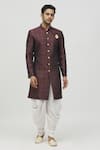 Buy_Arihant Rai Sinha_Maroon Jacquard, Polyester, Viscose Geometric Flora Kurta With Peshawari Pant _at_Aza_Fashions