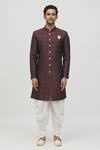 Arihant Rai Sinha_Maroon Jacquard, Polyester, Viscose Geometric Flora Kurta With Peshawari Pant _Online_at_Aza_Fashions