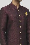 Shop_Arihant Rai Sinha_Maroon Jacquard, Polyester, Viscose Geometric Flora Kurta With Peshawari Pant _Online_at_Aza_Fashions