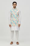 Arihant Rai Sinha_Blue Rayon Embroidered Thread Floral And Paisley Pattern Bundi _Online_at_Aza_Fashions