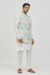 Shop_Arihant Rai Sinha_Blue Rayon Embroidered Thread Floral And Paisley Pattern Bundi _Online_at_Aza_Fashions