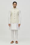 Buy_Arihant Rai Sinha_Cream Rayon Sequins, Embroidery Floral Striped Thread Bundi _Online_at_Aza_Fashions