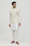 Arihant Rai Sinha_Cream Rayon Sequins, Embroidery Floral Striped Thread Bundi _at_Aza_Fashions