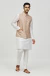 Buy_Arihant Rai Sinha_Brown Jacquard Woven Geometric Bundi _at_Aza_Fashions