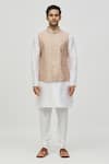 Arihant Rai Sinha_Brown Jacquard Woven Geometric Bundi _Online_at_Aza_Fashions